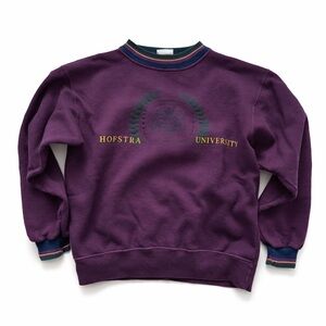 Vintage 90s Hofstra University Crewneck Sweatshirt Made in USA Purple unisex